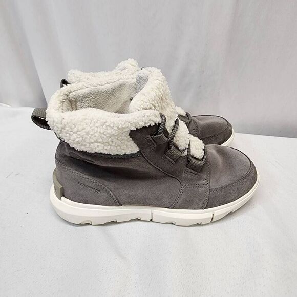 Sorel Explorer Next Faux Shearling Waterproof Bootie Women's 7 Grey Suede - Picture 2 of 7